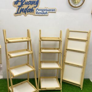 Rak lipat jumbo fleksibel kayu jati belanda finishing natural Rak lipat bongkar pasang knock down estetik untuk pajangan Rak lipat kayu jati belanda fleksibel dan mudah dibersihkan Rak lipat jumbo praktis untuk rumah minimalis modern Rak lipat knock down kayu solid estetik dan tahan lama